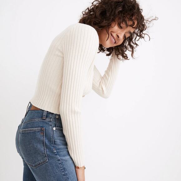 MADEWELL Brenville Crop Cardigan Sweater Antique Cream Ivory XS NC687 - Picture 2 of 9